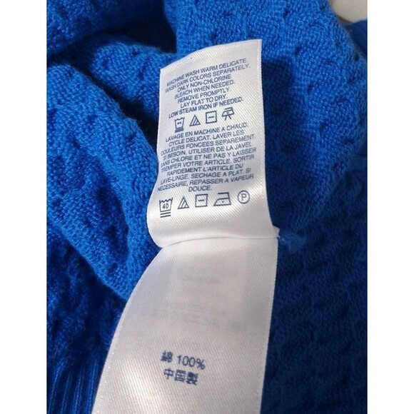 Lands End Sweater Fisherman Turtleneck Womens Large Cable Knit Royal Blue Cotton - Picture 7 of 9